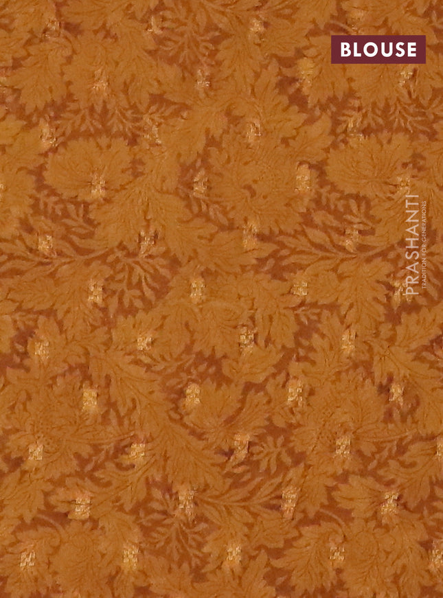 Semi crepe saree pastel brown and dark mustard with zari stripes & ajrakh prints and zari woven border