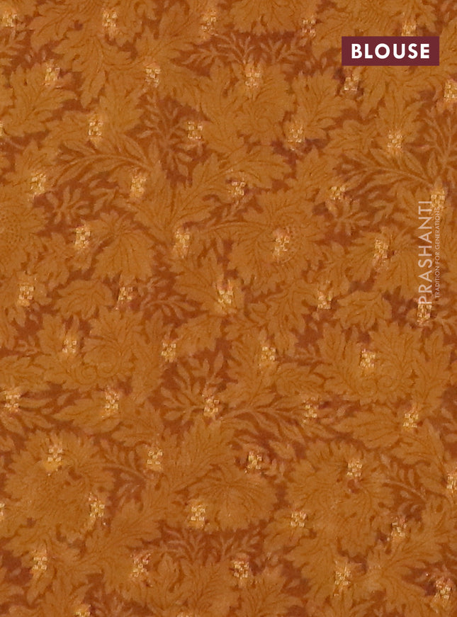 Semi crepe saree sap green and dark mustard with zari stripes & ajrakh prints and zari woven border