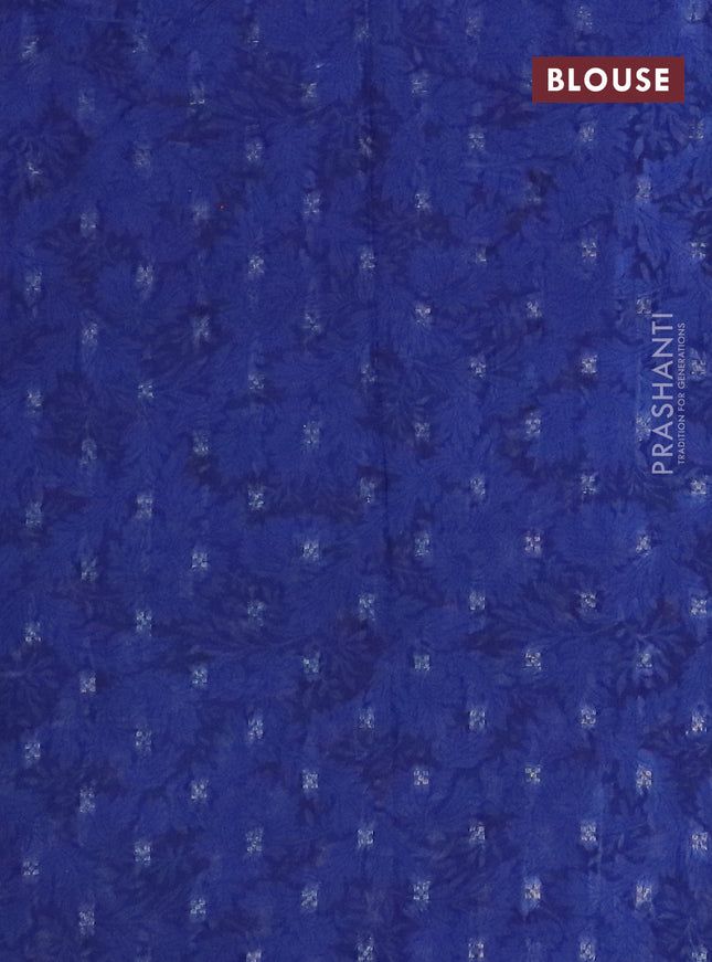 Semi crepe saree purple and blue with zari stripes & ajrakh prints and zari woven border