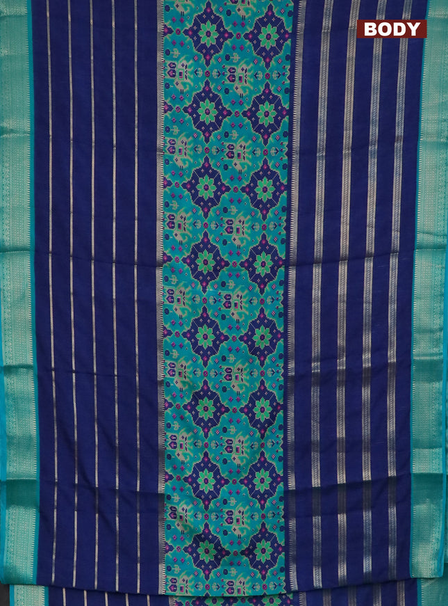 Semi crepe saree blue and teal green shade with ikat prints & zari stripes and zari woven border