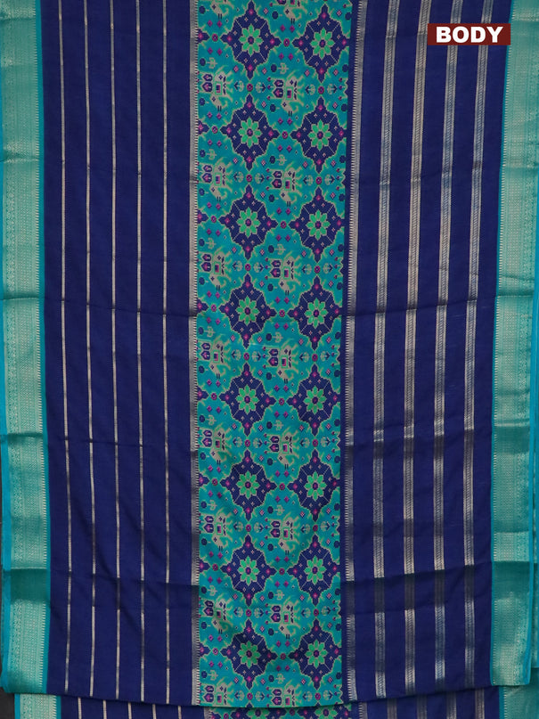 Semi crepe saree blue and teal green shade with ikat prints & zari stripes and zari woven border