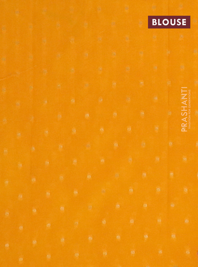 Semi crepe saree red and mango yellow with kalamkari prints & zari stripes and zari woven border