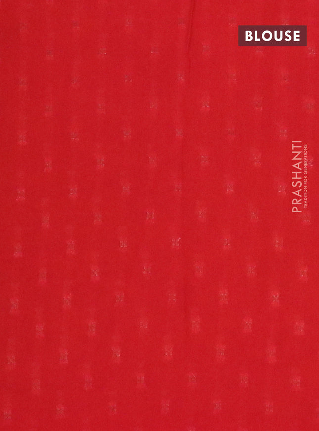 Semi crepe saree green and red with kalamkari prints & zari stripes and zari woven border