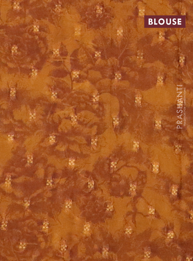 Semi crepe saree rosy brown and dark mustard with kalamkari prints & zari stripes and zari woven border