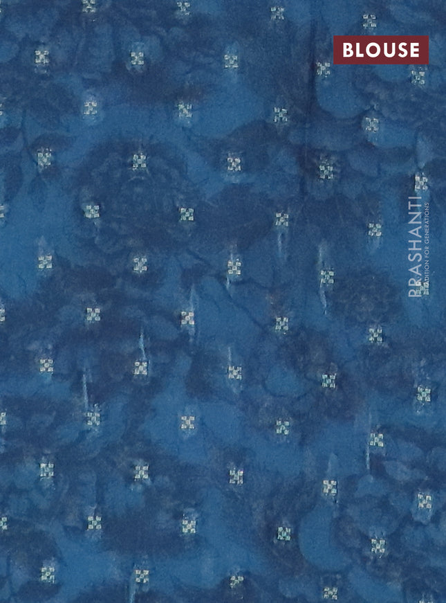 Semi crepe saree teal blue and pastel blue with kalamkari prints & zari stripes and zari woven border