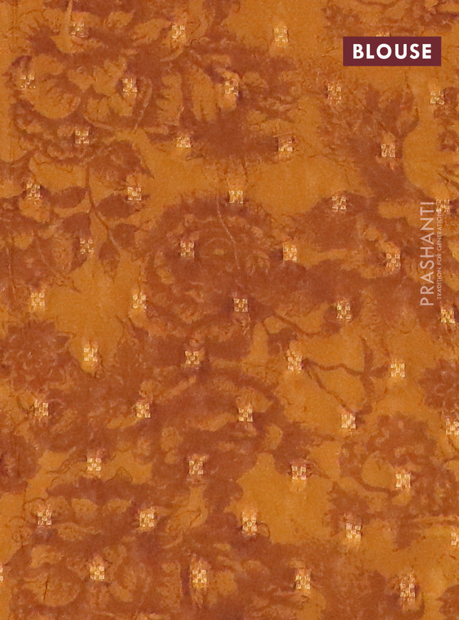 Semi crepe saree pastel maroon and dark mustard with kalamkari prints & zari stripes and zari woven border