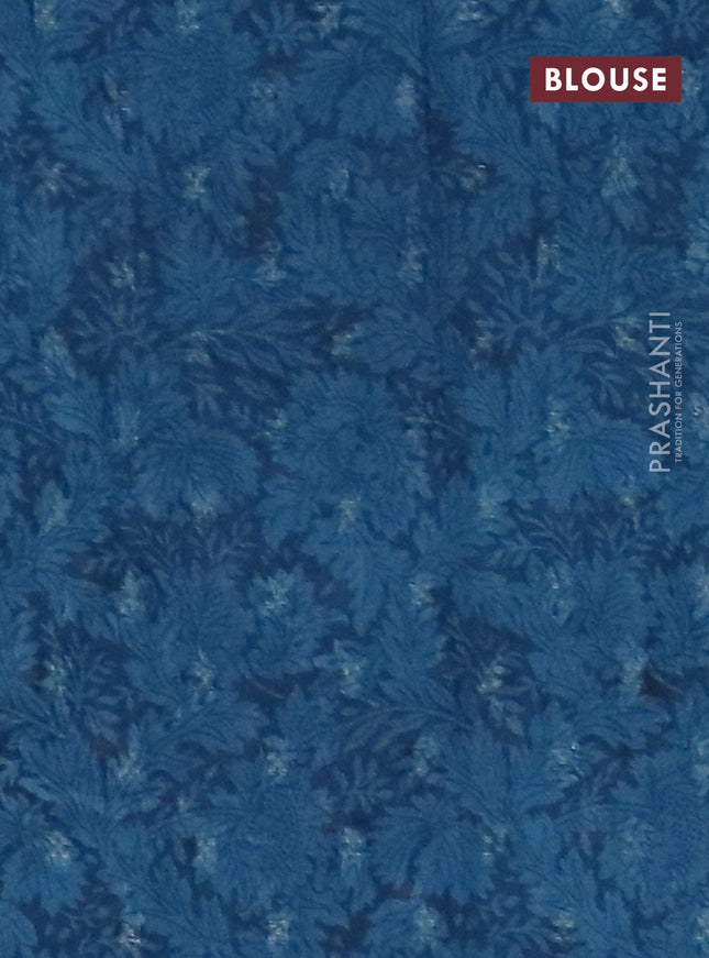 Semi crepe saree teal blue and peacock blue with kalamkari prints & zari stripes and zari woven border