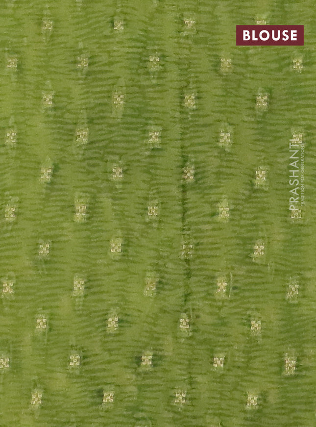 Semi crepe saree dark green and light green with kalamkari prints & zari stripes and zari woven border