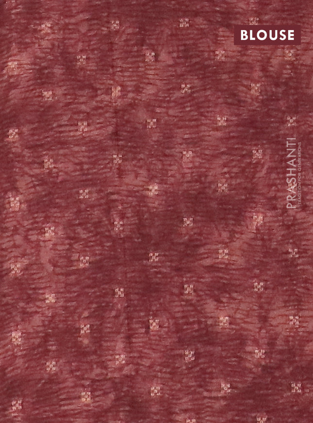 Semi crepe saree dark mustard and pastel brown with zari stripes & kalamkari prints and zari woven border