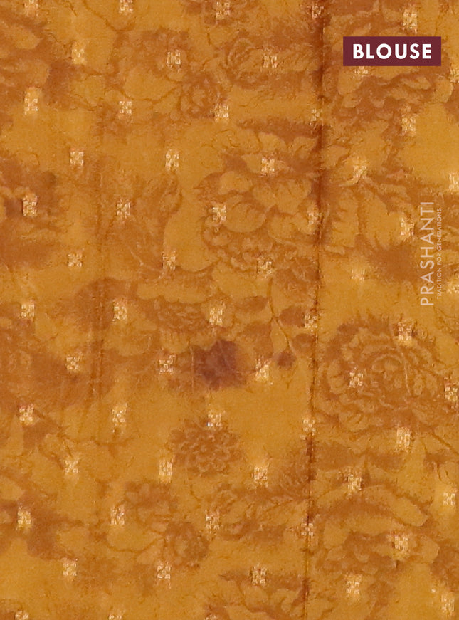 Semi crepe saree grey shade and dark mustard with zari stripes & kalamkari prints and zari woven border