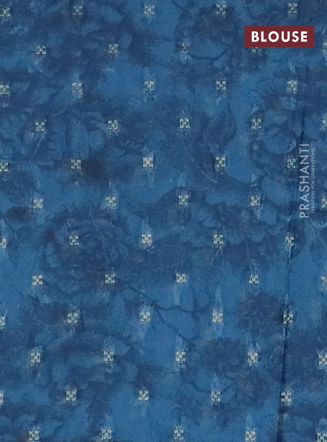 Semi crepe saree blue and teal blue with zari stripes & kalamkari prints and zari woven border