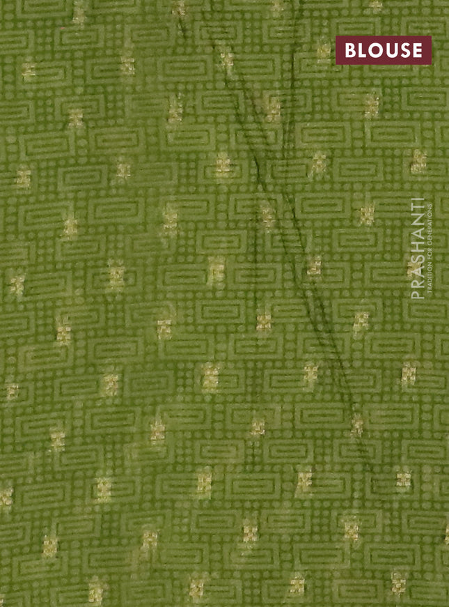 Semi crepe saree light green and sap green with zari stripes & kalamkari prints and zari woven border