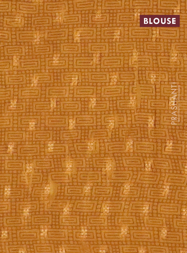 Semi crepe saree mustard yellow and brown shade with zari stripes & kalamkari prints and zari woven border