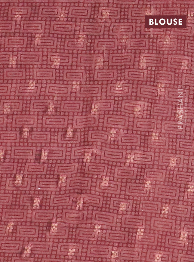 Semi crepe saree pastel brown and mustard yellow with zari stripes & kalamkari prints and zari woven border