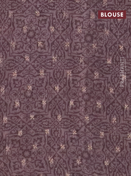 Semi crepe saree grey and red with zari stripes & kalamkari prints and zari woven border