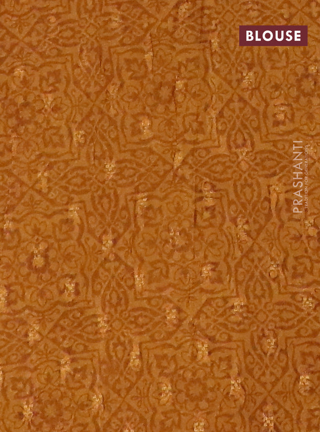 Semi crepe saree mustard yellow and rosy brown with zari stripes & kalamkari prints and zari woven border