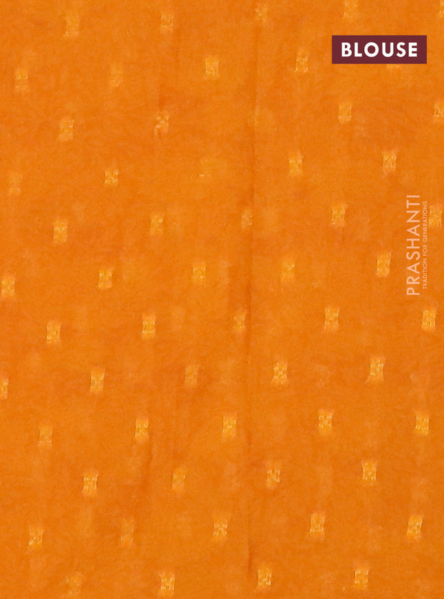 Semi crepe saree red and mango yellow with prints & zari stripes and zari woven border