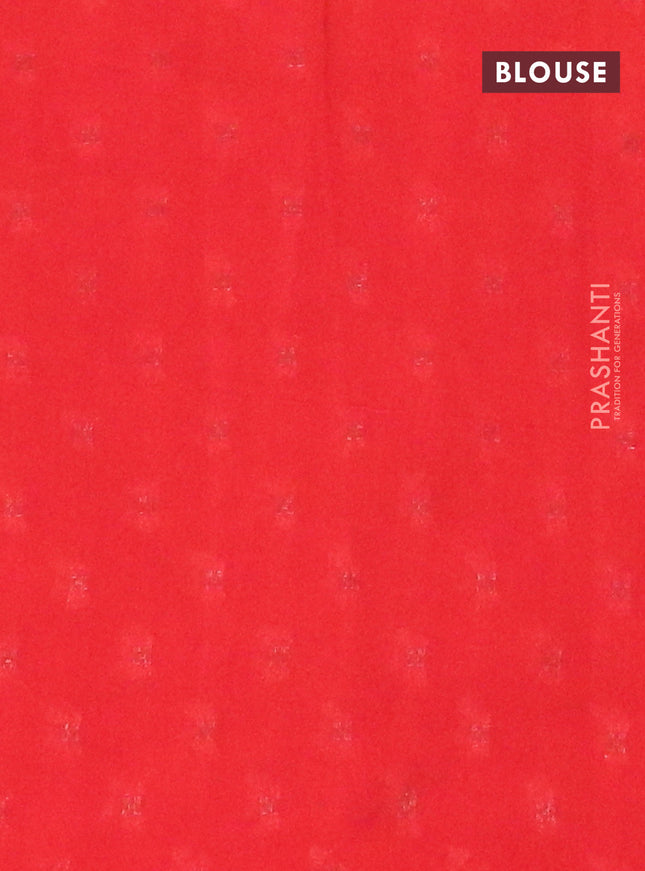 Semi crepe saree green and red with prints & zari stripes and zari woven border