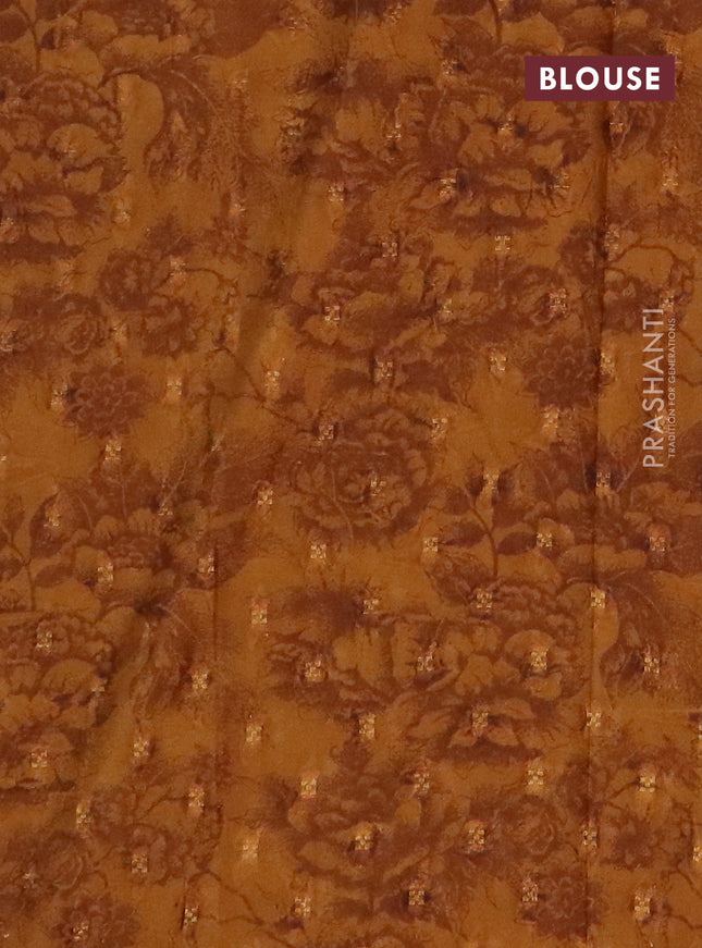 Semi crepe saree orange black and dark mustard with zari stripes & ajrakh prints and zari woven border