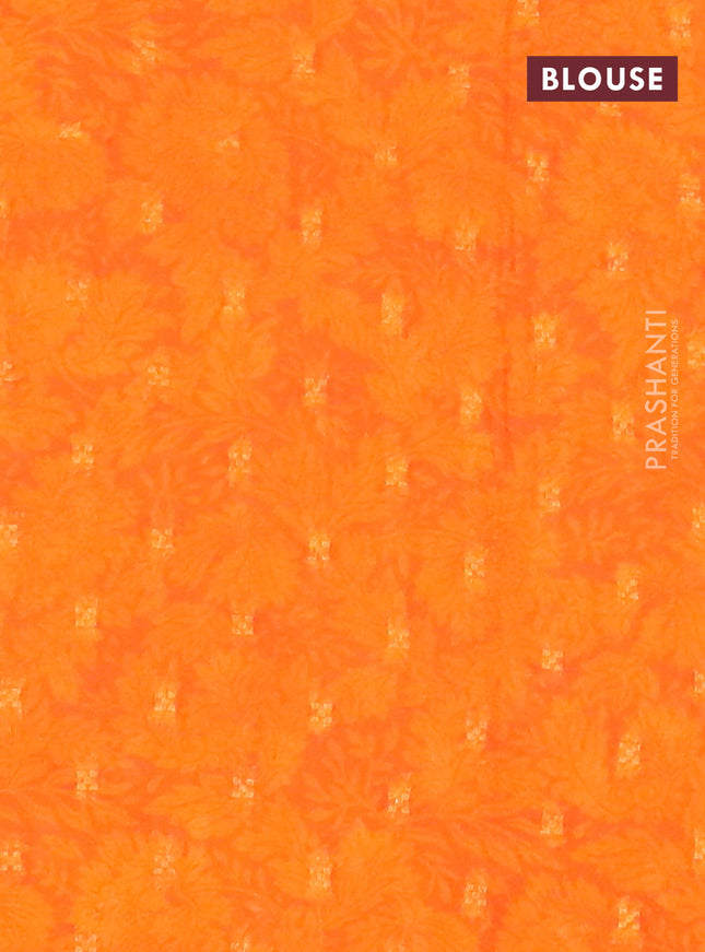 Semi crepe saree red and mango yellow with paisley prints & zari stripes and zari woven border