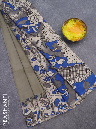 Kalamkari semi silk partly saree grey and cream with plain body and printed border