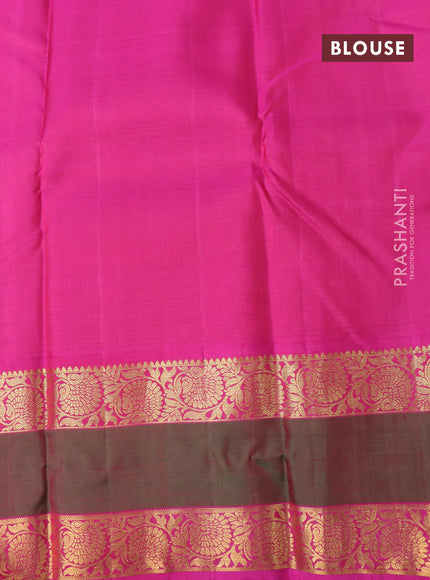 Pure kanchipuram silk saree off white and pink with zari woven buttas and rettapet zari woven border