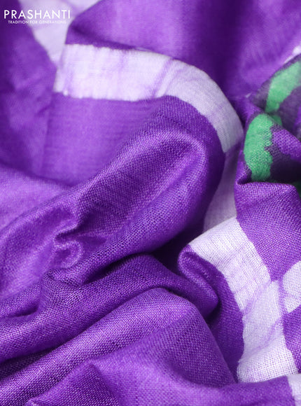 Linen cotton partly saree lavender with plain body & batik prints and silver zari woven border