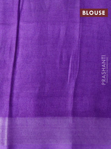 Linen cotton partly saree lavender with plain body & batik prints and silver zari woven border