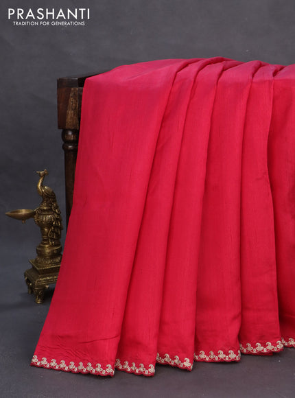 Tussar silk saree pink with plain body and peacock deisgn embroidery work pallu