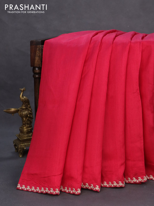 Tussar silk saree pink with plain body and peacock deisgn embroidery work pallu