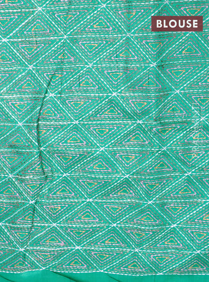 Tussar silk saree teal green shade with thread & zari woven buttas and floral deisgn embroidery work pallu