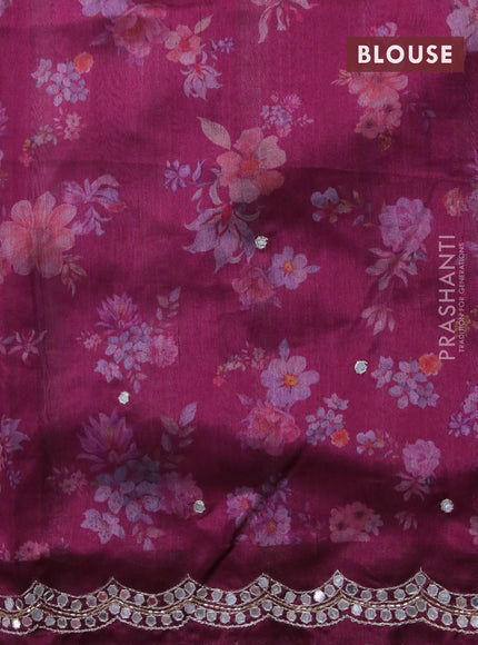 Semi tussar saree dark magenta with allover floral prints & mirror sequin work and mirror work border