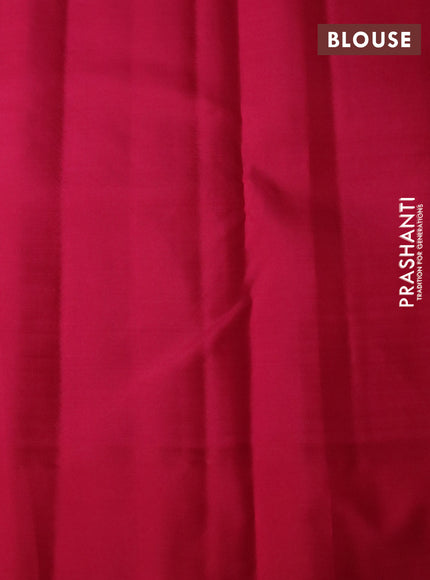 Pure kanchipuram silk saree yellow and dark pink with zari woven buttas and simple border