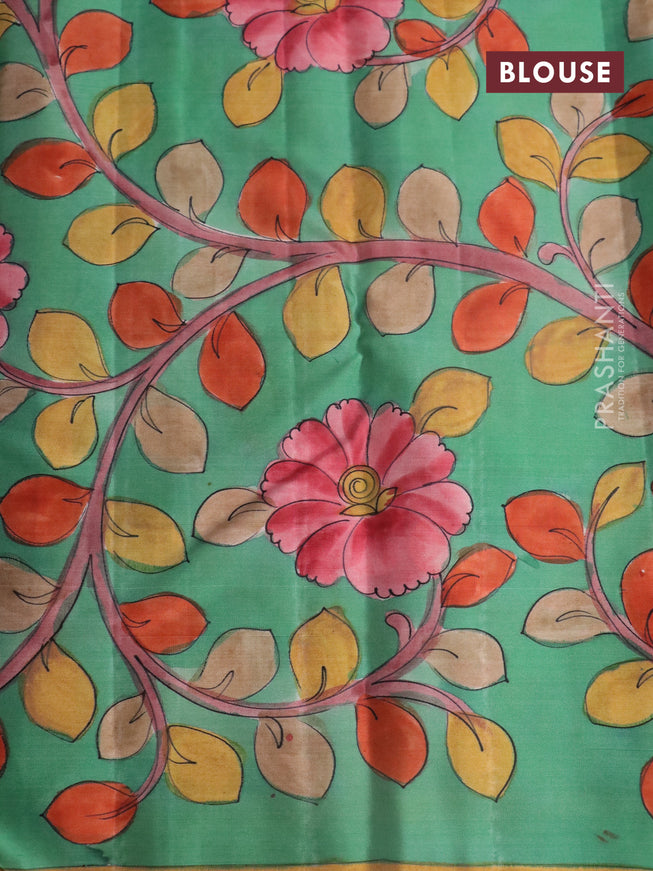 Pure kanchipuram silk saree maroon and teal green with allover zari woven paisley brocade weaves and kalamkari printed pallu & border