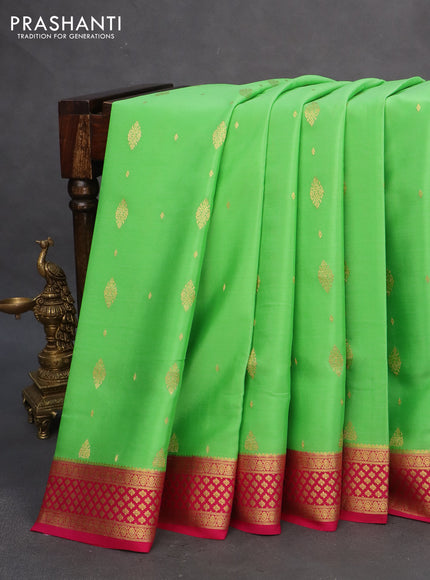 Pure mysore silk saree teal green shade and pink with allover zari woven buttas and zari woven border