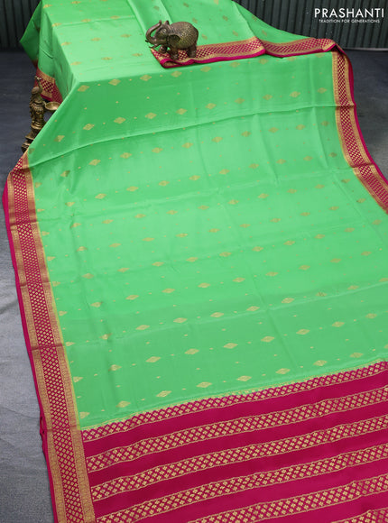 Pure mysore silk saree teal green shade and pink with allover zari woven buttas and zari woven border