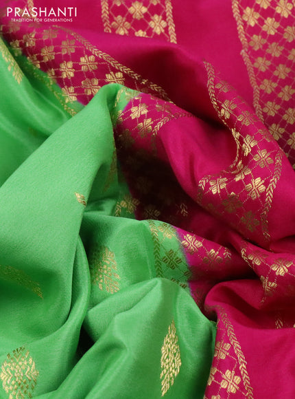 Pure mysore silk saree teal green shade and pink with allover zari woven buttas and zari woven border