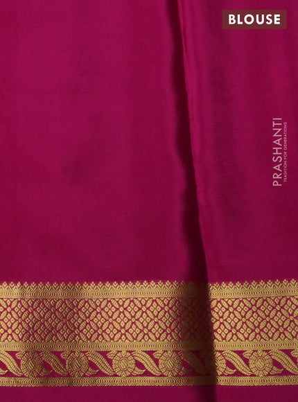 Pure mysore silk saree teal green and pink violet with plain body and long zari woven border