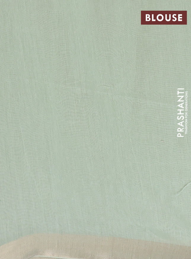 Cotton Saree pista green with allover kantha work and zari woven border