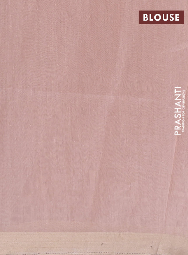 Cotton Saree peach shade with allover kantha work and zari woven border