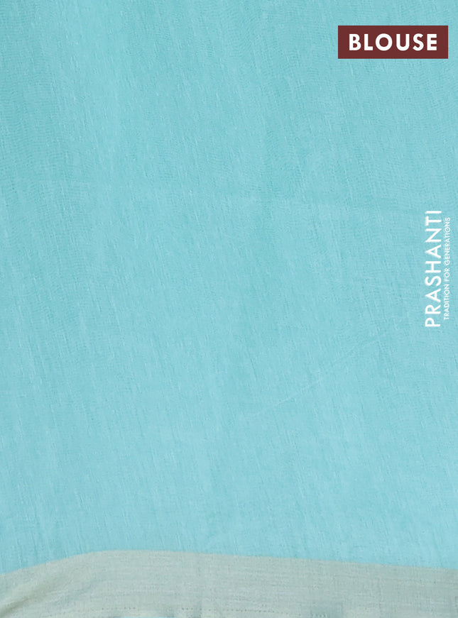 Cotton Saree teal blue with allover kantha work and zari woven border