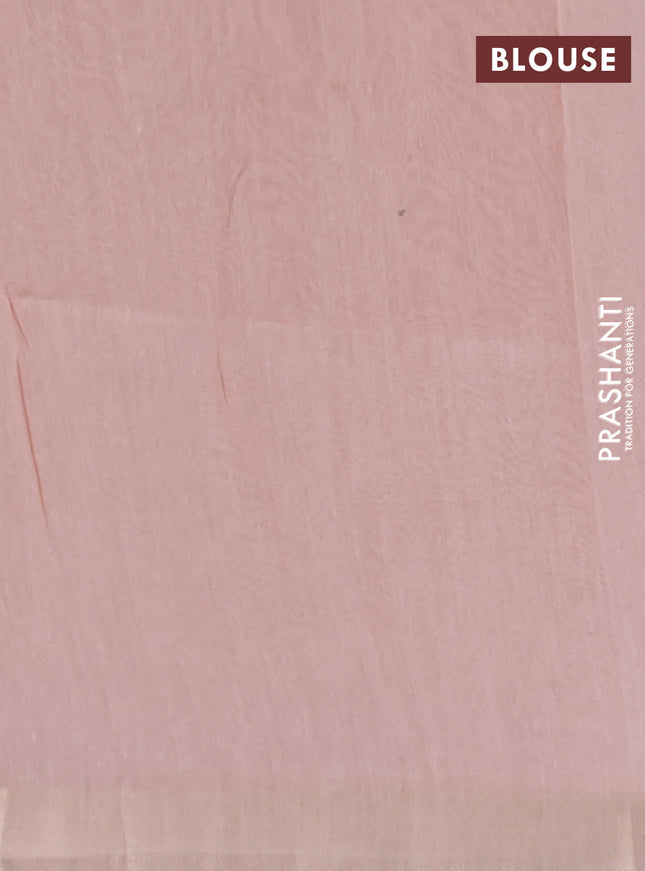 Cotton Saree peach shade with allover kantha work and zari woven border