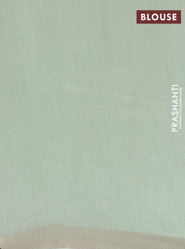 Cotton Saree pista green with allover kantha work and zari woven border