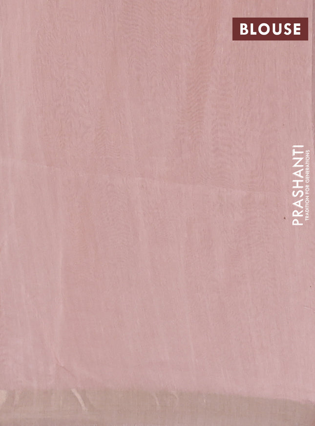 Cotton Saree peach shade with allover kantha work and zari woven border