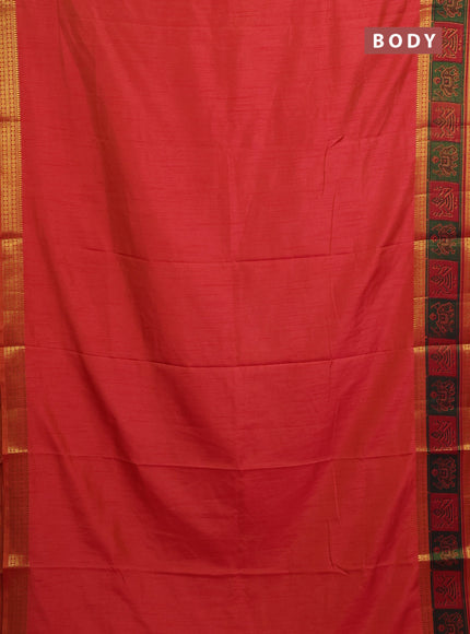 Semi tussar saree dual shade of pinkish orange with plain body and ikat woven zari border