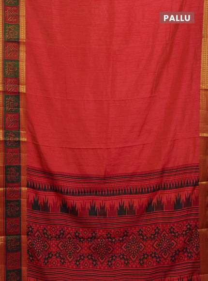Semi tussar saree dual shade of pinkish orange with plain body and ikat woven zari border