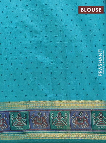 Semi tussar saree dual shade of teal blue with plain body and ikat woven zari border