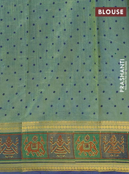 Semi tussar saree dual shade of greenish blue with plain body and ikat woven zari border