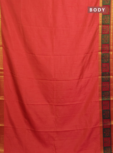 Semi tussar saree dual shade of orange with plain body and ikat woven zari border