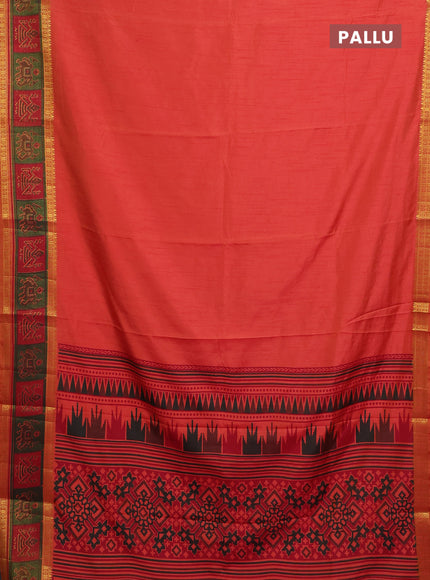Semi tussar saree dual shade of orange with plain body and ikat woven zari border